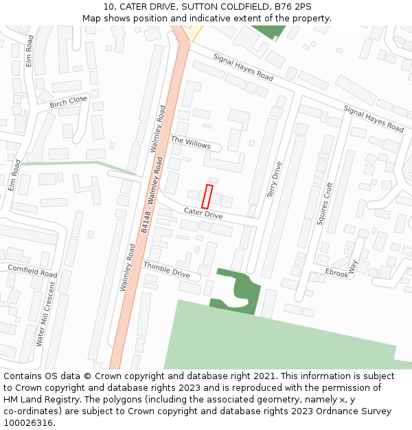 10, CATER DRIVE, SUTTON COLDFIELD, B76 2PS: Location map and indicative extent of plot