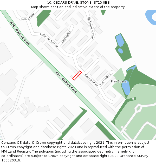 10, CEDARS DRIVE, STONE, ST15 0BB: Location map and indicative extent of plot