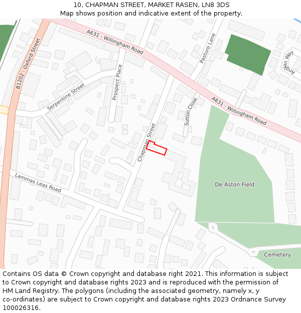 10, CHAPMAN STREET, MARKET RASEN, LN8 3DS: Location map and indicative extent of plot