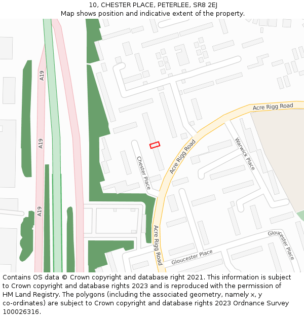 10, CHESTER PLACE, PETERLEE, SR8 2EJ: Location map and indicative extent of plot