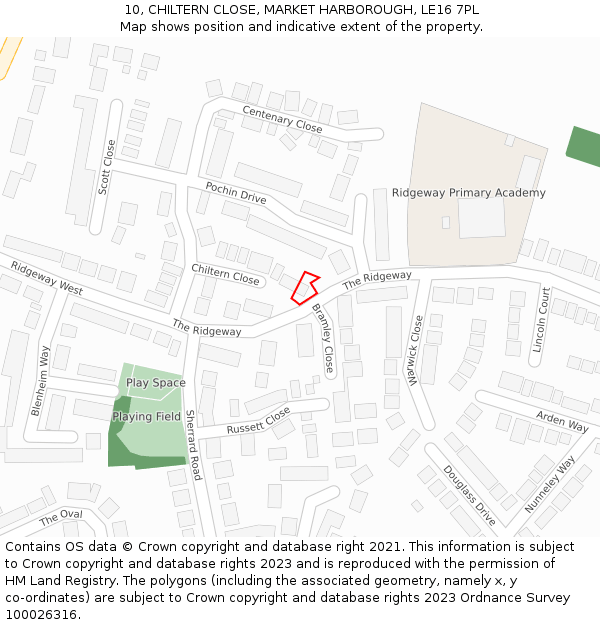 10, CHILTERN CLOSE, MARKET HARBOROUGH, LE16 7PL: Location map and indicative extent of plot