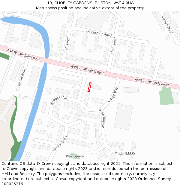 10, CHORLEY GARDENS, BILSTON, WV14 0UA: Location map and indicative extent of plot