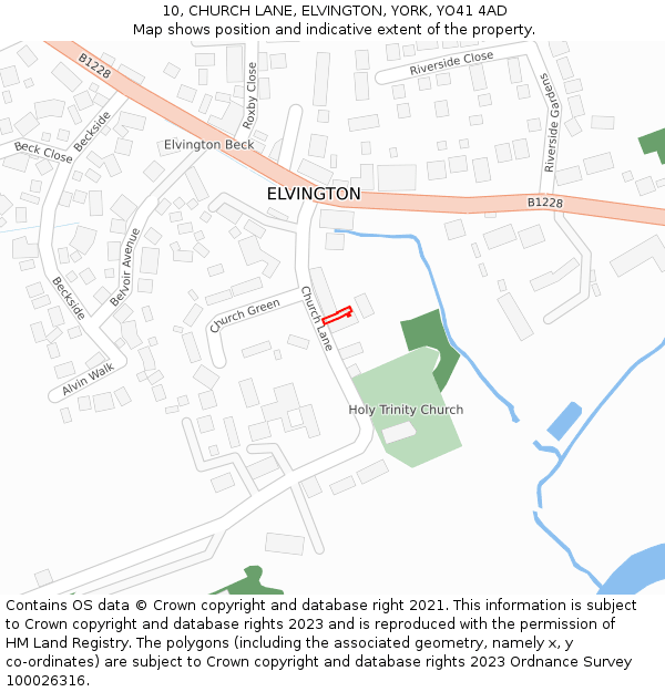 10, CHURCH LANE, ELVINGTON, YORK, YO41 4AD: Location map and indicative extent of plot
