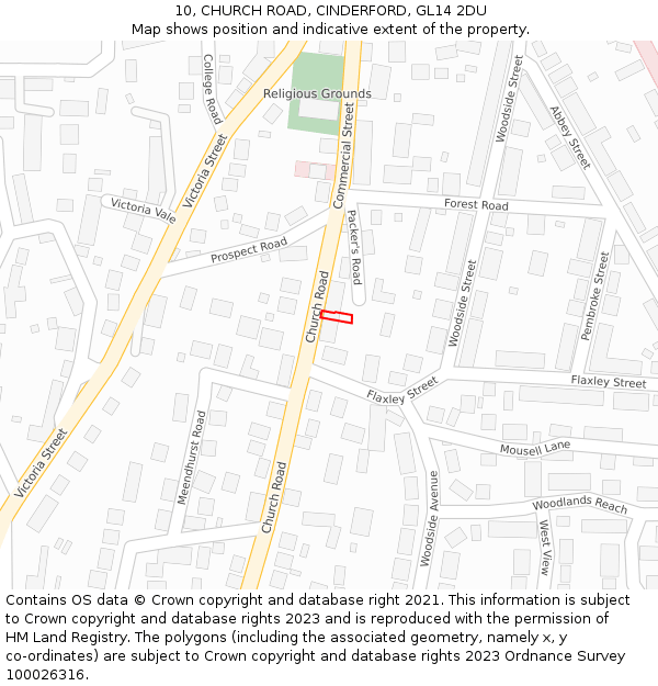 10, CHURCH ROAD, CINDERFORD, GL14 2DU: Location map and indicative extent of plot