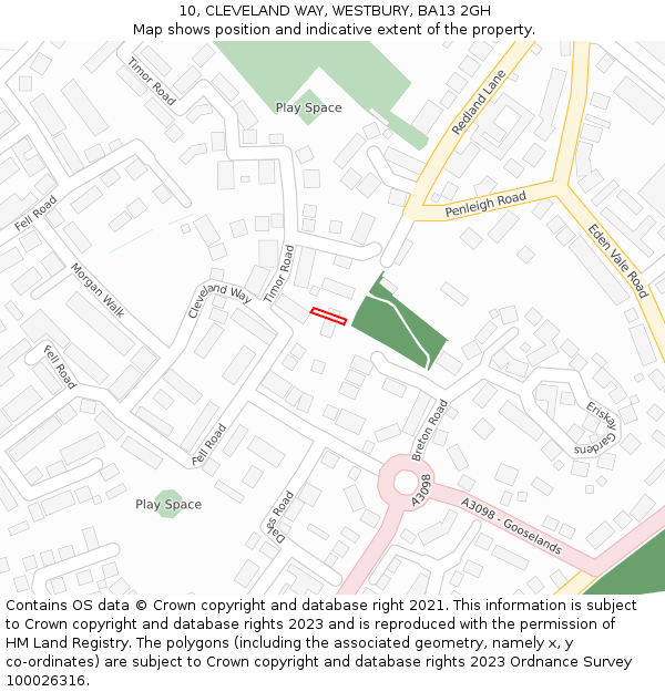 10, CLEVELAND WAY, WESTBURY, BA13 2GH: Location map and indicative extent of plot