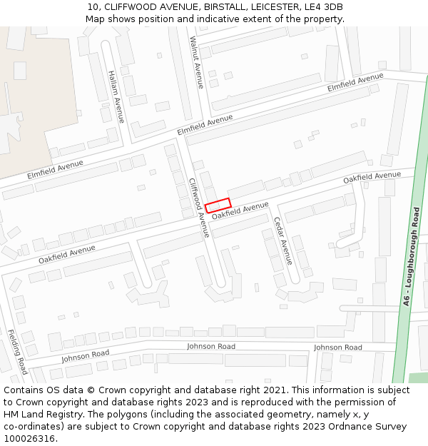 10, CLIFFWOOD AVENUE, BIRSTALL, LEICESTER, LE4 3DB: Location map and indicative extent of plot