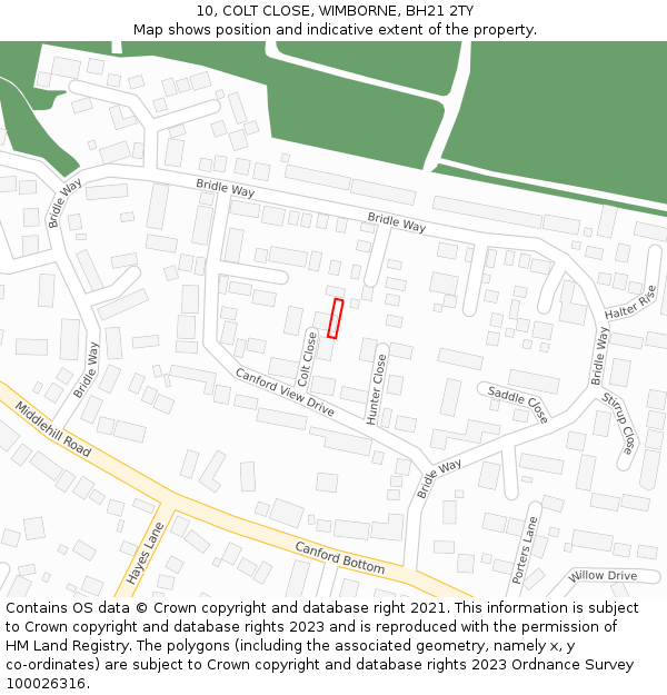 10, COLT CLOSE, WIMBORNE, BH21 2TY: Location map and indicative extent of plot