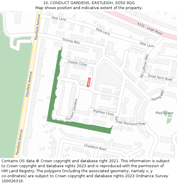 10, CONDUCT GARDENS, EASTLEIGH, SO50 9QG: Location map and indicative extent of plot