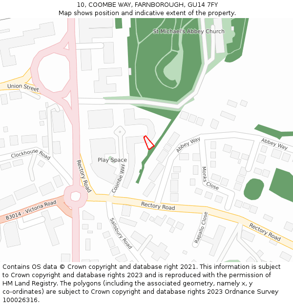 10, COOMBE WAY, FARNBOROUGH, GU14 7FY: Location map and indicative extent of plot