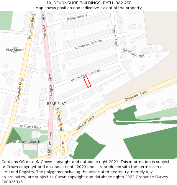 10, DEVONSHIRE BUILDINGS, BATH, BA2 4SP: Location map and indicative extent of plot