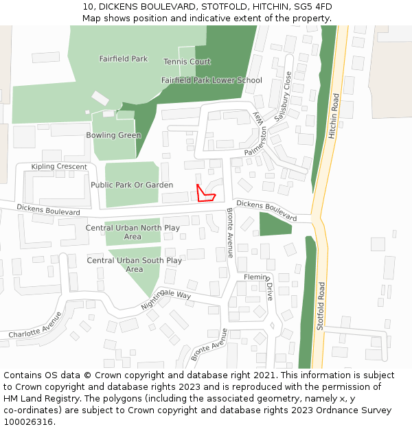 10, DICKENS BOULEVARD, STOTFOLD, HITCHIN, SG5 4FD: Location map and indicative extent of plot