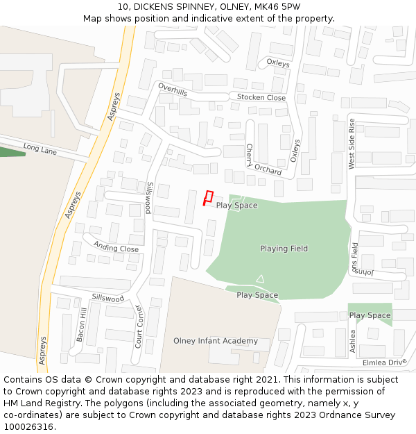 10, DICKENS SPINNEY, OLNEY, MK46 5PW: Location map and indicative extent of plot