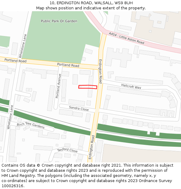 10, ERDINGTON ROAD, WALSALL, WS9 8UH: Location map and indicative extent of plot