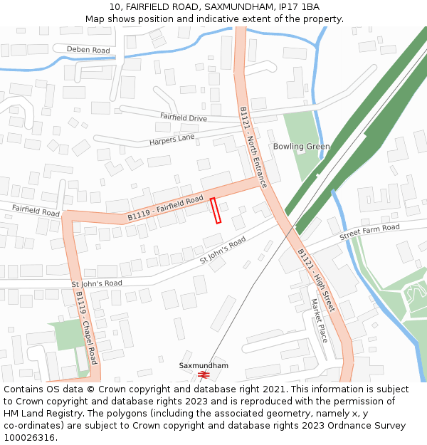 10, FAIRFIELD ROAD, SAXMUNDHAM, IP17 1BA: Location map and indicative extent of plot