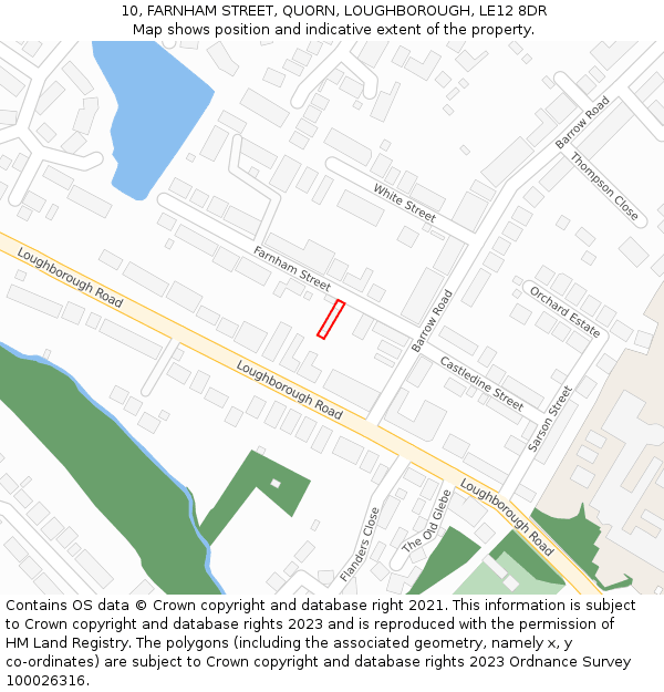 10, FARNHAM STREET, QUORN, LOUGHBOROUGH, LE12 8DR: Location map and indicative extent of plot