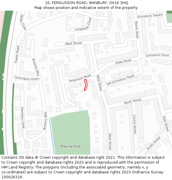 10, FERGUSSON ROAD, BANBURY, OX16 3HQ: Location map and indicative extent of plot