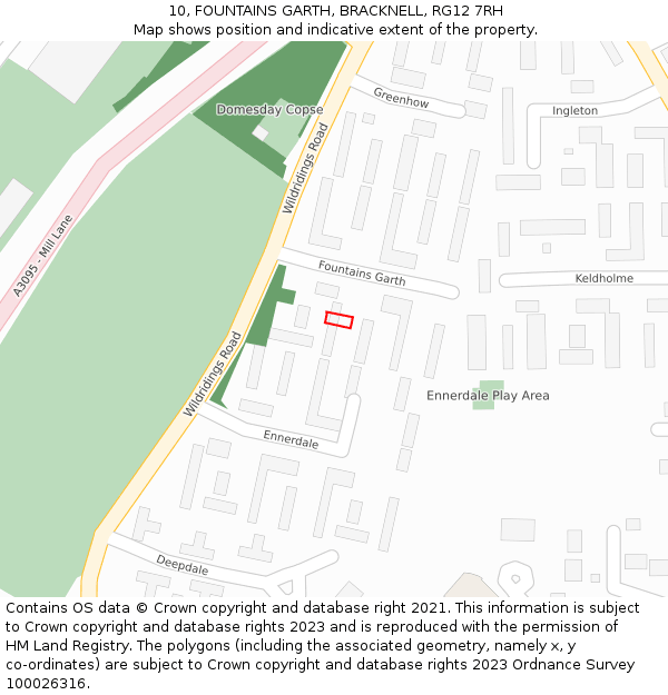 10, FOUNTAINS GARTH, BRACKNELL, RG12 7RH: Location map and indicative extent of plot