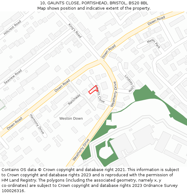 10, GAUNTS CLOSE, PORTISHEAD, BRISTOL, BS20 8BL: Location map and indicative extent of plot