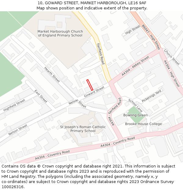 10, GOWARD STREET, MARKET HARBOROUGH, LE16 9AF: Location map and indicative extent of plot
