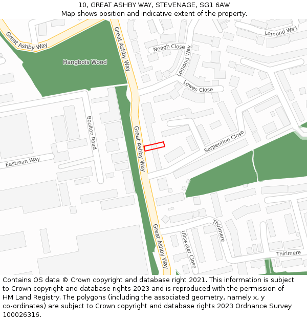 10, GREAT ASHBY WAY, STEVENAGE, SG1 6AW: Location map and indicative extent of plot