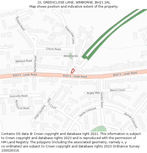 10, GREENCLOSE LANE, WIMBORNE, BH21 2AL: Location map and indicative extent of plot