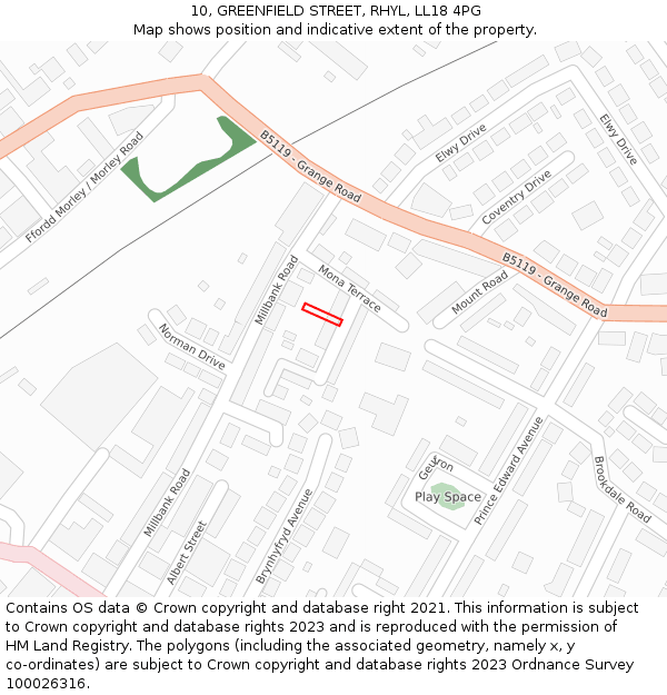 10, GREENFIELD STREET, RHYL, LL18 4PG: Location map and indicative extent of plot
