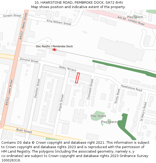 10, HAWKSTONE ROAD, PEMBROKE DOCK, SA72 6HN: Location map and indicative extent of plot