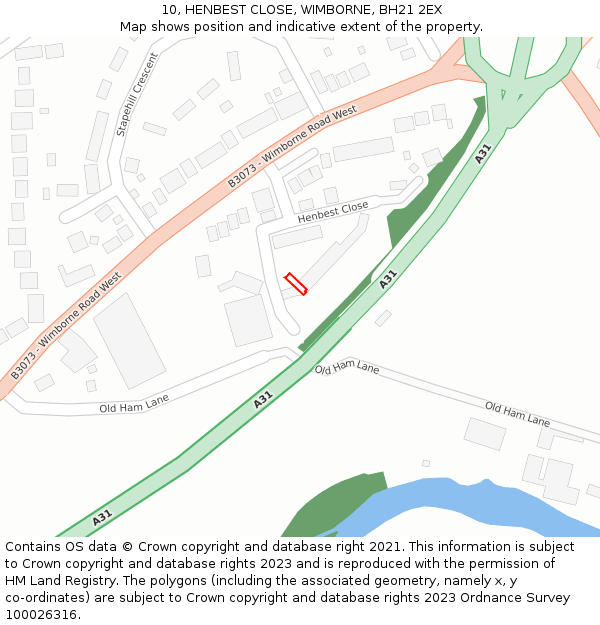 10, HENBEST CLOSE, WIMBORNE, BH21 2EX: Location map and indicative extent of plot