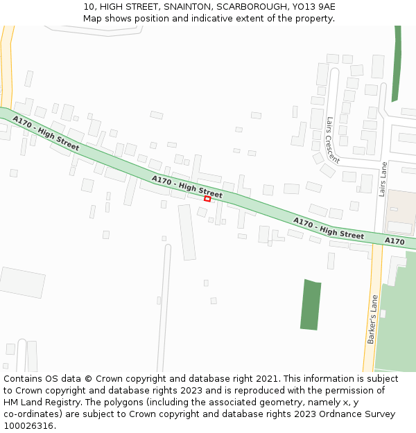 10, HIGH STREET, SNAINTON, SCARBOROUGH, YO13 9AE: Location map and indicative extent of plot