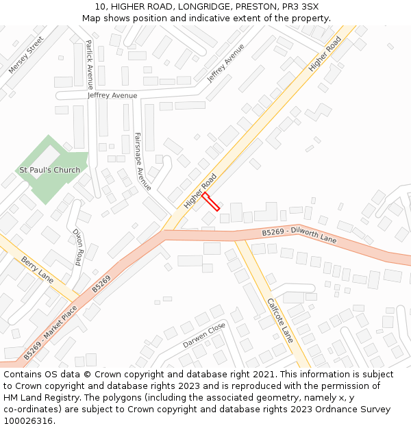 10, HIGHER ROAD, LONGRIDGE, PRESTON, PR3 3SX: Location map and indicative extent of plot