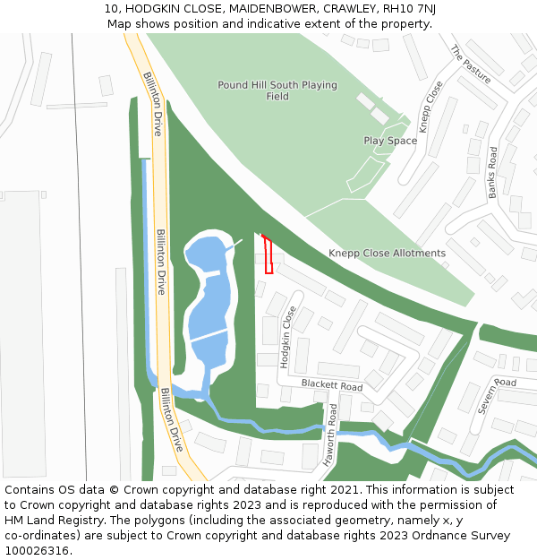 10, HODGKIN CLOSE, MAIDENBOWER, CRAWLEY, RH10 7NJ: Location map and indicative extent of plot