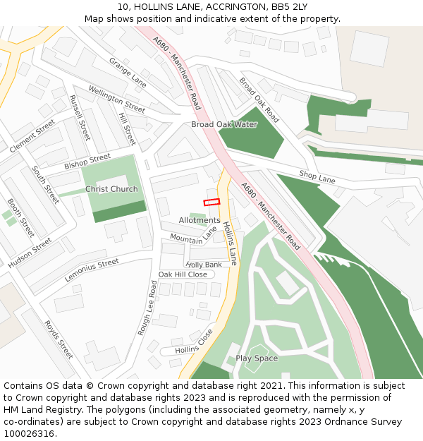 10, HOLLINS LANE, ACCRINGTON, BB5 2LY: Location map and indicative extent of plot