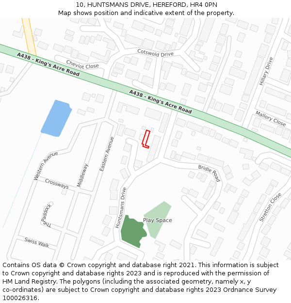 10, HUNTSMANS DRIVE, HEREFORD, HR4 0PN: Location map and indicative extent of plot