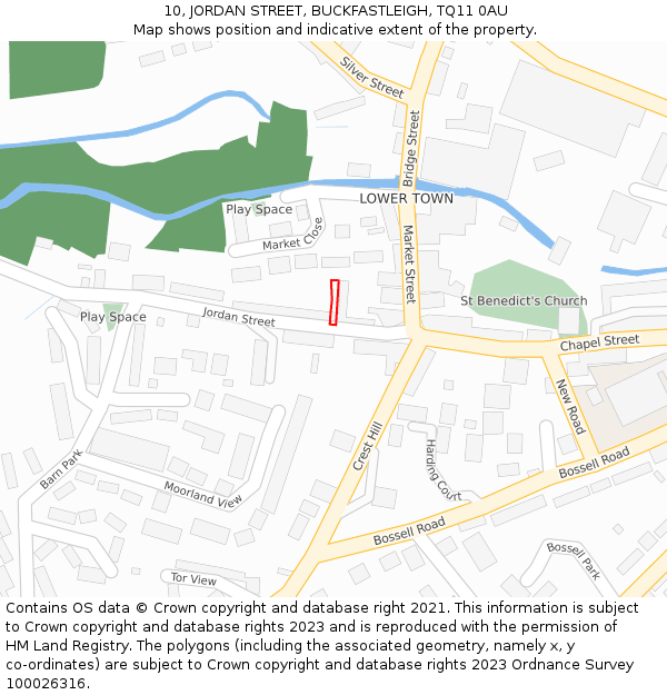 10, JORDAN STREET, BUCKFASTLEIGH, TQ11 0AU: Location map and indicative extent of plot
