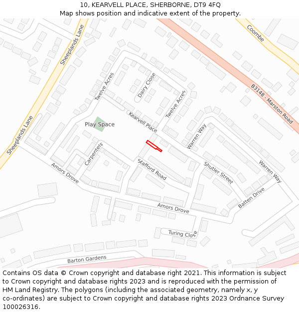 10, KEARVELL PLACE, SHERBORNE, DT9 4FQ: Location map and indicative extent of plot