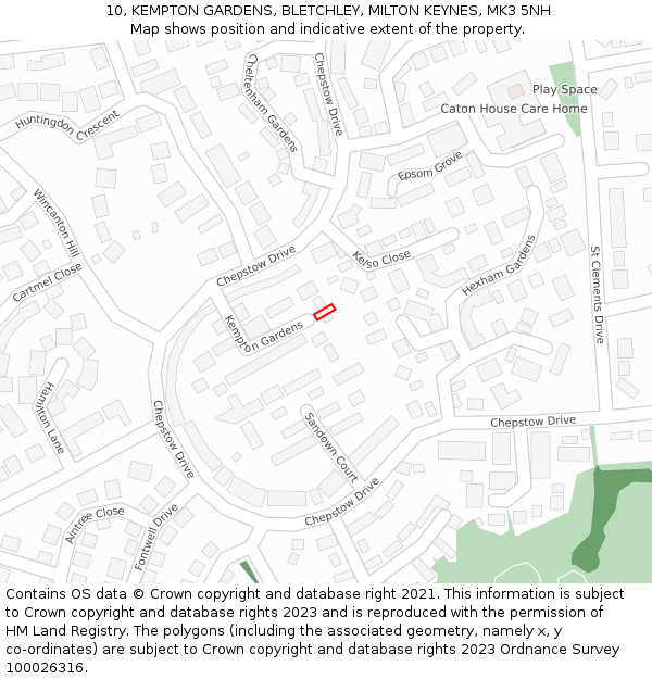 10, KEMPTON GARDENS, BLETCHLEY, MILTON KEYNES, MK3 5NH: Location map and indicative extent of plot
