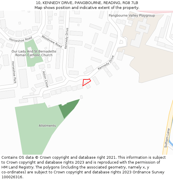 10, KENNEDY DRIVE, PANGBOURNE, READING, RG8 7LB: Location map and indicative extent of plot