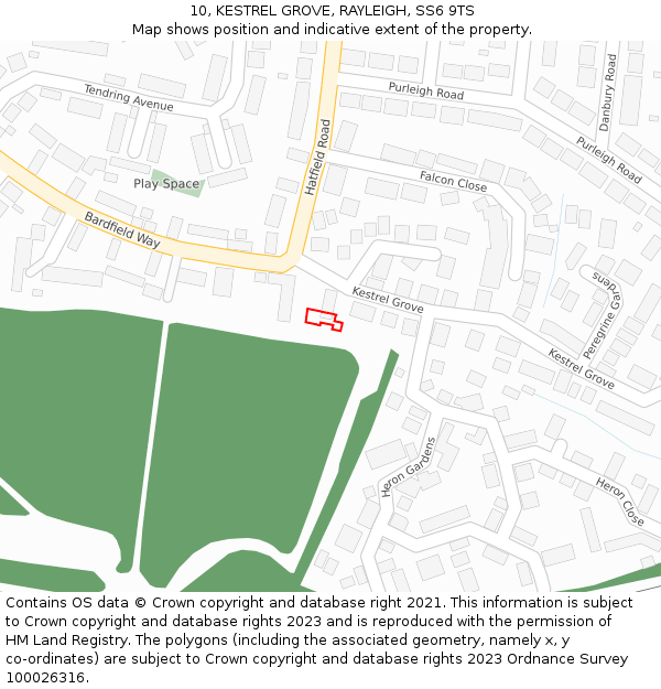 10, KESTREL GROVE, RAYLEIGH, SS6 9TS: Location map and indicative extent of plot
