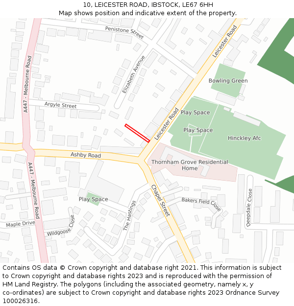 10, LEICESTER ROAD, IBSTOCK, LE67 6HH: Location map and indicative extent of plot