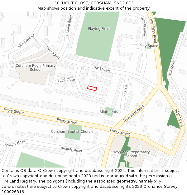 10, LIGHT CLOSE, CORSHAM, SN13 0DF: Location map and indicative extent of plot