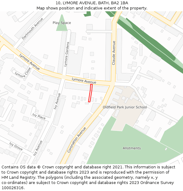 10, LYMORE AVENUE, BATH, BA2 1BA: Location map and indicative extent of plot