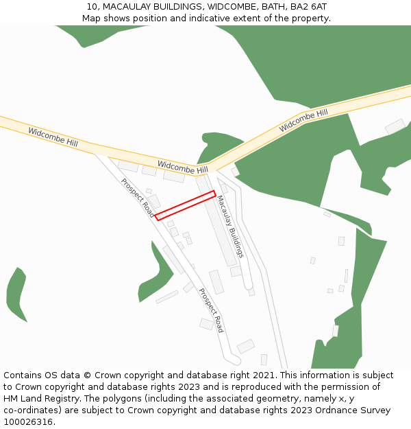 10, MACAULAY BUILDINGS, WIDCOMBE, BATH, BA2 6AT: Location map and indicative extent of plot