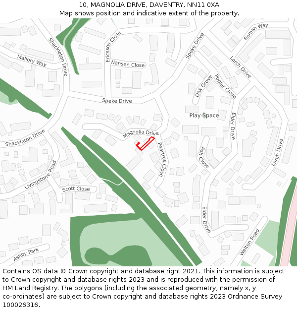 10, MAGNOLIA DRIVE, DAVENTRY, NN11 0XA: Location map and indicative extent of plot