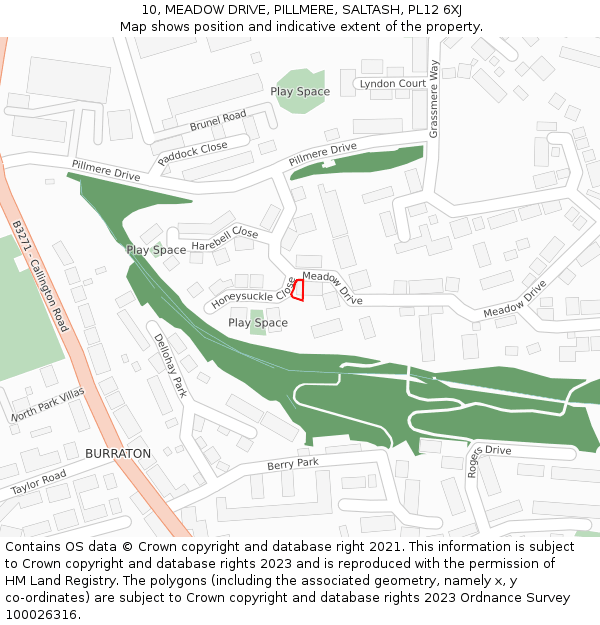 10, MEADOW DRIVE, PILLMERE, SALTASH, PL12 6XJ: Location map and indicative extent of plot