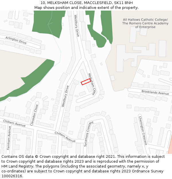 10, MELKSHAM CLOSE, MACCLESFIELD, SK11 8NH: Location map and indicative extent of plot