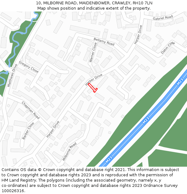 10, MILBORNE ROAD, MAIDENBOWER, CRAWLEY, RH10 7LN: Location map and indicative extent of plot