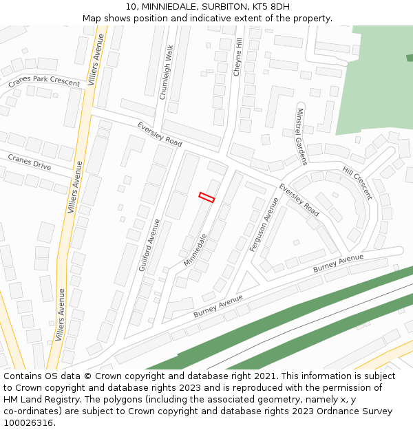 10, MINNIEDALE, SURBITON, KT5 8DH: Location map and indicative extent of plot