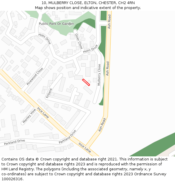 10, MULBERRY CLOSE, ELTON, CHESTER, CH2 4RN: Location map and indicative extent of plot