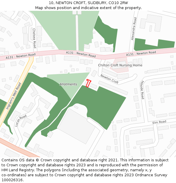 10, NEWTON CROFT, SUDBURY, CO10 2RW: Location map and indicative extent of plot