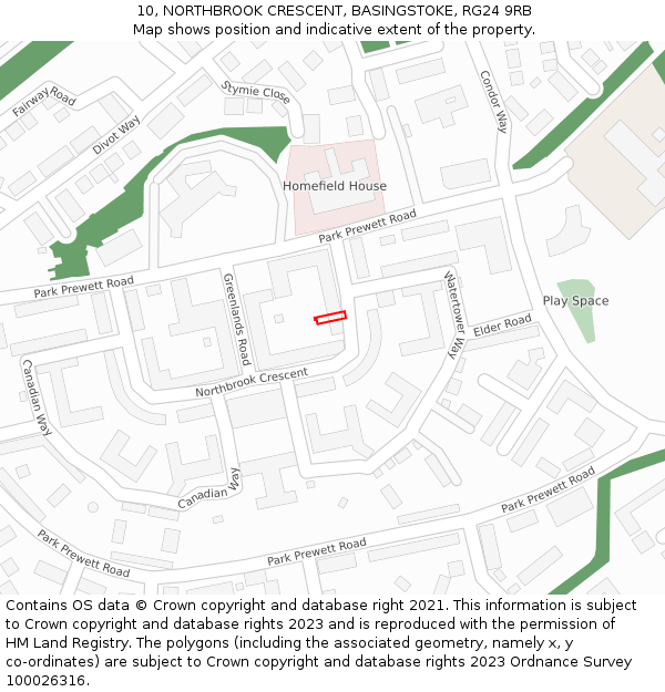 10, NORTHBROOK CRESCENT, BASINGSTOKE, RG24 9RB: Location map and indicative extent of plot